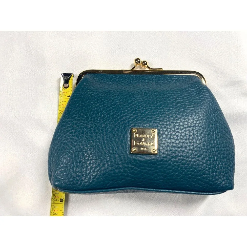 Dooney & Bourke Teal Pebble Leather Kiss Lock Large Framed Wallet Coin Purse